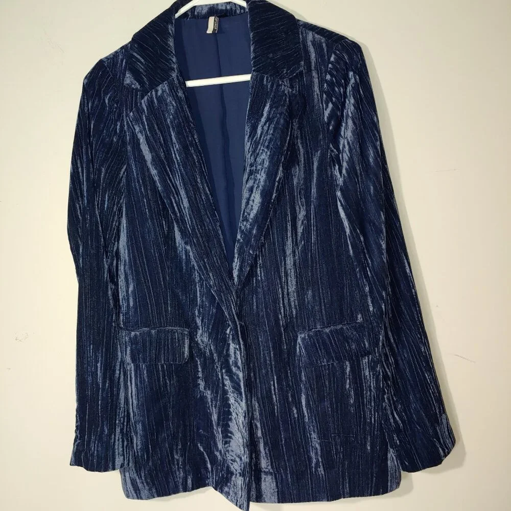 Topshop Luxury Collection Oversized Navy Blue Crinkle Velvet Blazer 4